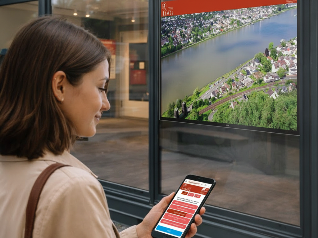 Besucherin steuert Ausstellungsmedien mit ihrem Smartphone
