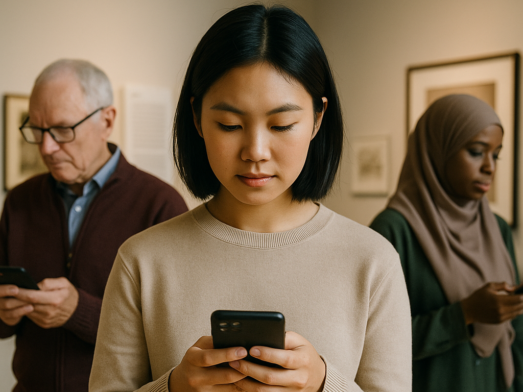 Besucher nutzen einen mehrsprachigen Mediaguide auf dem Smartphone